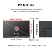 Anmite 16-Inch Portable Touch Monitor 1200P HDR 16:10 Low Blue Light For XBox PS4 / 5 Switch Cell Phone PC Loptop Extension