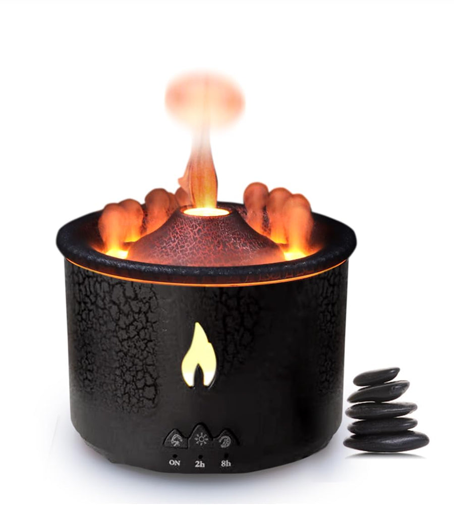 360ml Volcano Flame Jellyfish Essential Oil Aromatherapy Diffuser Air Humidifier Lava Volcano Aroma Diffuser for Home Office, 2 Colors Night Light