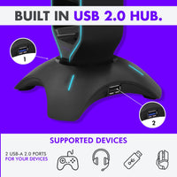 Tilted Nation Gaming Headset Stand | RGB Headphone Stand for Desk with Mouse Bungee and USB Hub (Cool and Clean Setup) Gaming Headset Holder - Perfect Gamer Gift Accessory