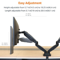 Amazon Basics Gas Spring Dual Computer Monitor Arm Desk Mount, Adjustable, Holds up to 27" Monitors, Black