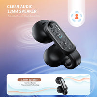 Clip On Earbuds, Open Ear Clip Wireless Earbuds Bluetooth 5.4, Clear Voice Call, Sport Earphones with Charging Case, Built-in Mic, 35H Play Time OWS Open Ear Headphones for Fitness Running (Black)