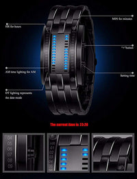 Mens Creative Binary Digital Watches Unique Matrix LED Watch Futuristic Cool Stainless Steel Wrist Watch