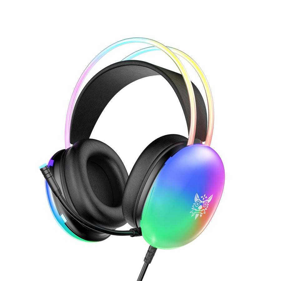 Gaming Headset with Microphone, RGB Rainbow Lighting, PC Wired Lightweight Gaming Headphones for PS4/PS5/Laptop/MAC, 3.5mm Audio Over Ear Headphone, Stereo Surround Sound, Self-Adjusting Headband