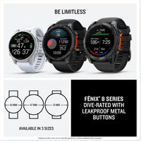 Garmin fēnix® 8 – 47 mm, AMOLED, Sapphire, Premium Multisport GPS Smartwatch, Long-Lasting Battery Life, Dive-Rated, Built-in LED Flashlight, Carbon Gray DLC Titanium with Pebble Gray Band