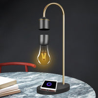 FloatGo Levitating Bulb Lamp with Wireless Charger for Smart Phones Apple Android Magnetic Levitation LED Night Light Gold Floating Desk Toys Love Family Office Gift Home Decor
