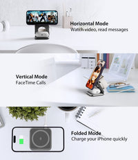 Foldable Magnetic Wireless Charger, KU XIU X40 Aluminum Alloy 3 in 1 Charging Station for Apple, Fast Magnetic Charger Stand for iPhone 17 16 15 14 13 12 Series, 5W for iWatch, AirPods 3/2/Pro, Gray