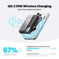 sharge ICEMAG 3 MagSafe Portable Charger, Qi2.2 25W Magnetic Power Bank 10000mAh 35W USB-C Fast Charging, with Active Cooling& Built-in Cable, Transparent RGB Design for iPhone 17/16/15/14 Series