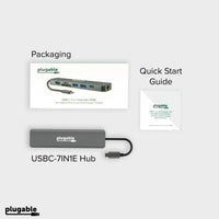 Plugable 7-in-1 USB C Hub Driverless Multiport Adapter with Ethernet, Single 4K60Hz HDMI, 100W Pass-Through Charging, 2X USB 3.0, SD/microSD, for USB-C, USB4, Thunderbolt, Mac, Windows, Chromebook