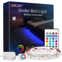 WILLED Under Bed Lights, Dimmable Motion Activated Led Light Strip, Under Bed Lighting with Motion Sensor and Power Adapter, Soft Warm Glow LED Lights for Bedroom, Crib, Cabinet and Bathroom