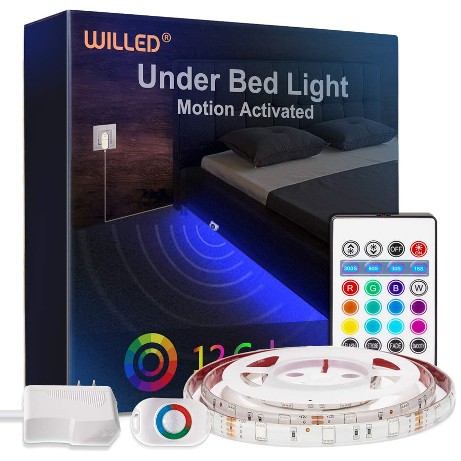 WILLED Under Bed Lights, Dimmable Motion Activated Led Light Strip, Under Bed Lighting with Motion Sensor and Power Adapter, Soft Warm Glow LED Lights for Bedroom, Crib, Cabinet and Bathroom