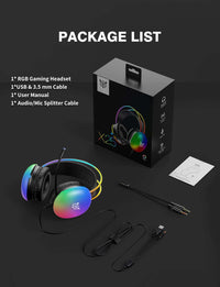 Gaming Headset with Microphone, RGB Rainbow Lighting, PC Wired Lightweight Gaming Headphones for PS4/PS5/Laptop/MAC, 3.5mm Audio Over Ear Headphone, Stereo Surround Sound, Self-Adjusting Headband