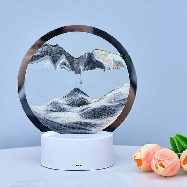 Moving Sand Art Picture With Light, 3d Kinetic Art Sand Sandscape In Motion Display Round Glass Flowing Sand Frame With Colorful Led, Dynamic Sand Art Liquid Motion Sand Picture For Home Decor Office