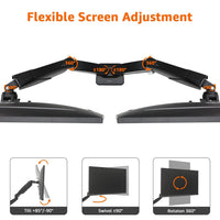 Amazon Basics Gas Spring Dual Computer Monitor Arm Desk Mount, Adjustable, Holds up to 27" Monitors, Black