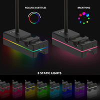 PS5 Controller Charger with USB Charging Port and AC Outlet, RGB DualSense Charging Station Dock for Playstation 5 Controllers with Headphone Stand, PS5 Accessories