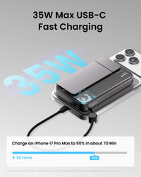 sharge ICEMAG 3 MagSafe Portable Charger, Qi2.2 25W Magnetic Power Bank 10000mAh 35W USB-C Fast Charging, with Active Cooling& Built-in Cable, Transparent RGB Design for iPhone 17/16/15/14 Series
