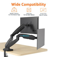 Amazon Basics Gas Spring Dual Computer Monitor Arm Desk Mount, Adjustable, Holds up to 27" Monitors, Black