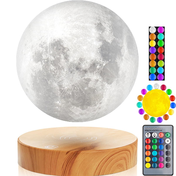 VGAzer Levitating Moon Lamp,Floating and Spinning in Air Freely with 3D Printing LED Moon Lamp Has 20 Modes for Unique Gifts,Room Decor,Night Light,Office Desk Toys (Wooden Base 16 Colors)