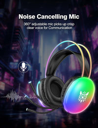 Gaming Headset with Microphone, RGB Rainbow Lighting, PC Wired Lightweight Gaming Headphones for PS4/PS5/Laptop/MAC, 3.5mm Audio Over Ear Headphone, Stereo Surround Sound, Self-Adjusting Headband