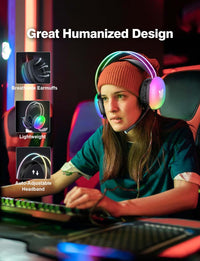 Gaming Headset with Microphone, RGB Rainbow Lighting, PC Wired Lightweight Gaming Headphones for PS4/PS5/Laptop/MAC, 3.5mm Audio Over Ear Headphone, Stereo Surround Sound, Self-Adjusting Headband
