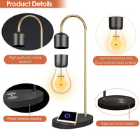FloatGo Levitating Bulb Lamp with Wireless Charger for Smart Phones Apple Android Magnetic Levitation LED Night Light Gold Floating Desk Toys Love Family Office Gift Home Decor