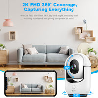 Cloarks 2K Pan/Tilt Security Camera, WiFi Indoor Camera for Home Security with AI Motion Detection, Baby/Pet Camera with Phone App, Color Night Vision, 2-Way Audio, 24/7, Siren, TF/Cloud Storage
