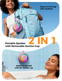 Bluetooth Shower Speaker Waterproof IPX7: Removable Vacuum-Lock Suction Cup, 360° Surround Sound, RGB Lights, Portable Wireless Speaker for Beach, Pool, Kayak, Travel, Gift for Adults & Teens-Pink