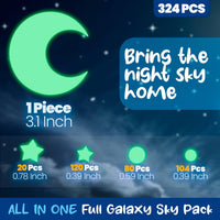 Glow in The Dark Stars Wall Stickers, Adhesive Dots Stars and Moon for Starry Sky, Galaxy Decor Bright and Realistic for Any Room,324 Ceiling Stars Wall Decals, Space Decal for Kids Bedroom