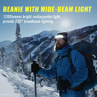 Easymaxx 2Pack Rechargeable Headlamp Beanie, 1200Lumens LED Beanie Hat with Wide Beam Light Built-in, 6 Modes, Winter Headlight Head Lamp Beanie, Gifts for Men Dad Father Husband(Black+Black)