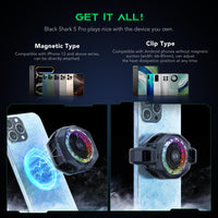 Black Shark Magnetic Cell Phone Cooler, RGB Phone Cooling Fan Portable Lightweight Mobile Phone Cooling Fan, Phone Radiator with Larger Cooling Area for Phone/Tablet/IPad (Black)