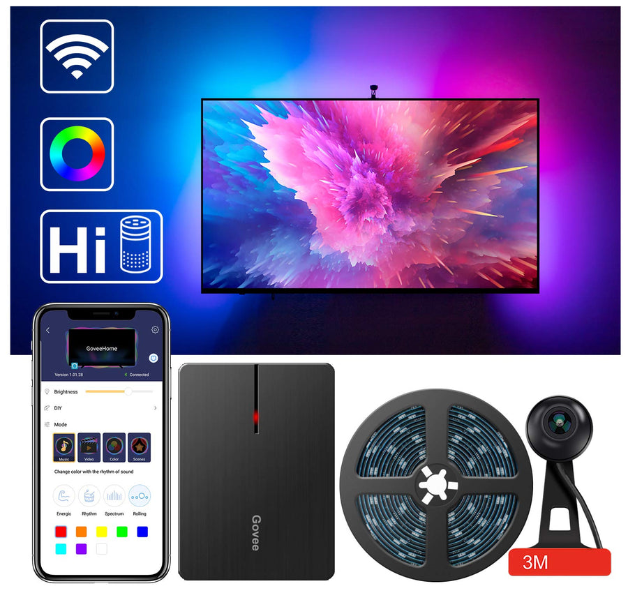 Govee LED TV Backlights, WiFi Strip Lights With Camera, Compatible With Alexa, APP Control, RGBIC Music Sync, Ambient Bias Lighting for 55-65 Inch TVs, Calibrate on APP
