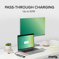 Plugable 7-in-1 USB C Hub Driverless Multiport Adapter with Ethernet, Single 4K60Hz HDMI, 100W Pass-Through Charging, 2X USB 3.0, SD/microSD, for USB-C, USB4, Thunderbolt, Mac, Windows, Chromebook