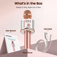 BONAOK Wireless Bluetooth Karaoke Microphone,3-in-1 Portable Handheld Karaoke Mic Speaker Machine Home Party Birthday for All Smartphones PC(Q37 Rose Gold)