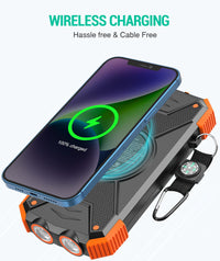 BLAVOR Solar Power Bank 10,000mAh, Portable Wireless Charger, 20W Fast Charging External Battery Pack with USB C for Cell Phones, Solar Panel Charging with Dual Flashlight for Camping