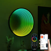 JJENXYYDS Abyss Mirror Atmosphere lamp,Single-Sided LED 3D Mirror Night Light,LED Infinity Mirror Light with Remote Control for Home Bedroom Living Room Party Bar,30cm/11.8in