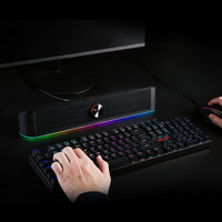 Redragon GS560 RGB Desktop Soundbar, 2.0 Channel Computer Speaker with Dynamic Lighting Bar Audio-Light Sync/Display, Touch-Control Backlit with Volume Knob, USB Powered w/ 3.5mm Cable, Black