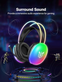 Gaming Headset with Microphone, RGB Rainbow Lighting, PC Wired Lightweight Gaming Headphones for PS4/PS5/Laptop/MAC, 3.5mm Audio Over Ear Headphone, Stereo Surround Sound, Self-Adjusting Headband