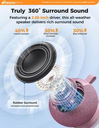 Bluetooth Shower Speaker Waterproof IPX7: Removable Vacuum-Lock Suction Cup, 360° Surround Sound, RGB Lights, Portable Wireless Speaker for Beach, Pool, Kayak, Travel, Gift for Adults & Teens-Pink