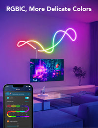 Govee RGBIC Neon Rope Light, 16.4ft LED Strip Lights, Music Sync, DIY Design, Works with Alexa, Google Assistant, Neon Lights for Gaming Room Living Bedroom Wall Decor (Not Support 5G WiFi)