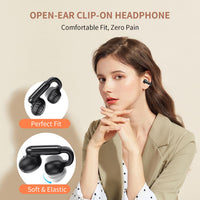Clip On Earbuds, Open Ear Clip Wireless Earbuds Bluetooth 5.4, Clear Voice Call, Sport Earphones with Charging Case, Built-in Mic, 35H Play Time OWS Open Ear Headphones for Fitness Running (Black)