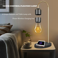 FloatGo Levitating Bulb Lamp with Wireless Charger for Smart Phones Apple Android Magnetic Levitation LED Night Light Gold Floating Desk Toys Love Family Office Gift Home Decor