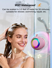 Bluetooth Shower Speaker Waterproof IPX7: Removable Vacuum-Lock Suction Cup, 360° Surround Sound, RGB Lights, Portable Wireless Speaker for Beach, Pool, Kayak, Travel, Gift for Adults & Teens-Pink