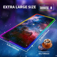 Large RGB Gaming Mouse Pad,Galaxy Nebula Space Oversized Glowing Led Extended Mousepad,10 Lighting Modes,Non-Slip Rubber Base Computer Keyboard Mousepads Mat,31.5 x 11.8 inch