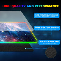 Large RGB Gaming Mouse Pad,Galaxy Nebula Space Oversized Glowing Led Extended Mousepad,10 Lighting Modes,Non-Slip Rubber Base Computer Keyboard Mousepads Mat,31.5 x 11.8 inch