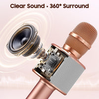 BONAOK Wireless Bluetooth Karaoke Microphone,3-in-1 Portable Handheld Karaoke Mic Speaker Machine Home Party Birthday for All Smartphones PC(Q37 Rose Gold)