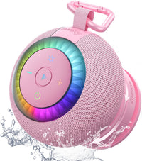 Bluetooth Shower Speaker Waterproof IPX7: Removable Vacuum-Lock Suction Cup, 360° Surround Sound, RGB Lights, Portable Wireless Speaker for Beach, Pool, Kayak, Travel, Gift for Adults & Teens-Pink
