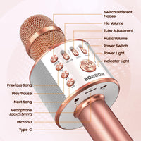 BONAOK Wireless Bluetooth Karaoke Microphone,3-in-1 Portable Handheld Karaoke Mic Speaker Machine Home Party Birthday for All Smartphones PC(Q37 Rose Gold)