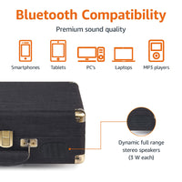 Amazon Basics Portable Suitcase Vinyl Turntable Record Player with Built-in Stereo Speakers, Belt Drive, 3-Speed, Bluetooth Playback, Black