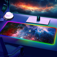 Large RGB Gaming Mouse Pad,Galaxy Nebula Space Oversized Glowing Led Extended Mousepad,10 Lighting Modes,Non-Slip Rubber Base Computer Keyboard Mousepads Mat,31.5 x 11.8 inch