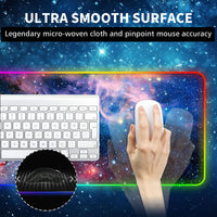 Large RGB Gaming Mouse Pad,Galaxy Nebula Space Oversized Glowing Led Extended Mousepad,10 Lighting Modes,Non-Slip Rubber Base Computer Keyboard Mousepads Mat,31.5 x 11.8 inch
