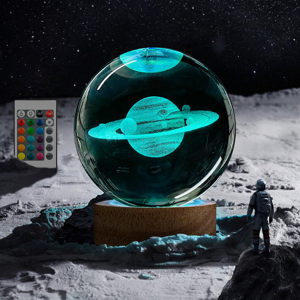 3D Crystal Ball Night Light - 3.15 inch Saturn Galaxy Planet Glass Ball Lamp with 16 Color Changing and Remote Control - Ideal for Bedroom Decor, Gifts for Friends, Kids, Christmas, Birthday